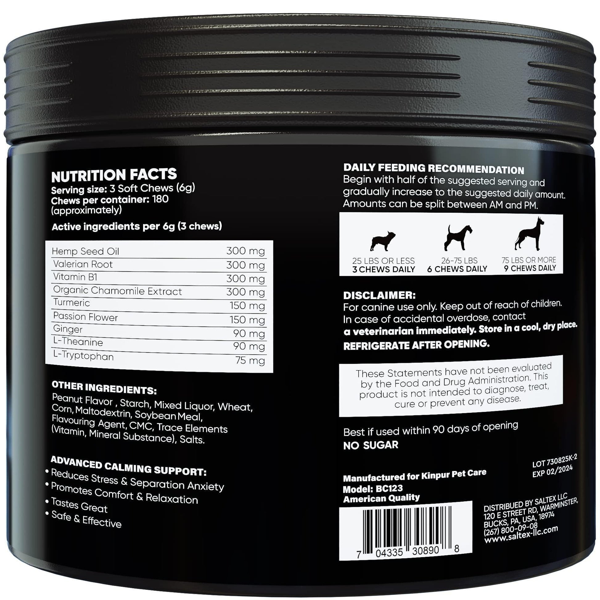 Kinpur Pet Care Calming Chews for Dogs with Hemp Oil (180 count) For Pet With Love