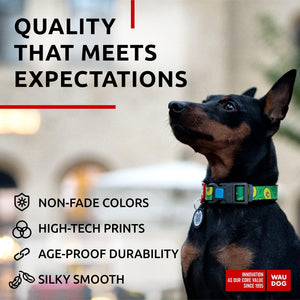 WAUDOG Adjustable Nylon Dog Collar with Durable Plastic Buckle and QR Dog Tag. SMALL (Avocado Print)