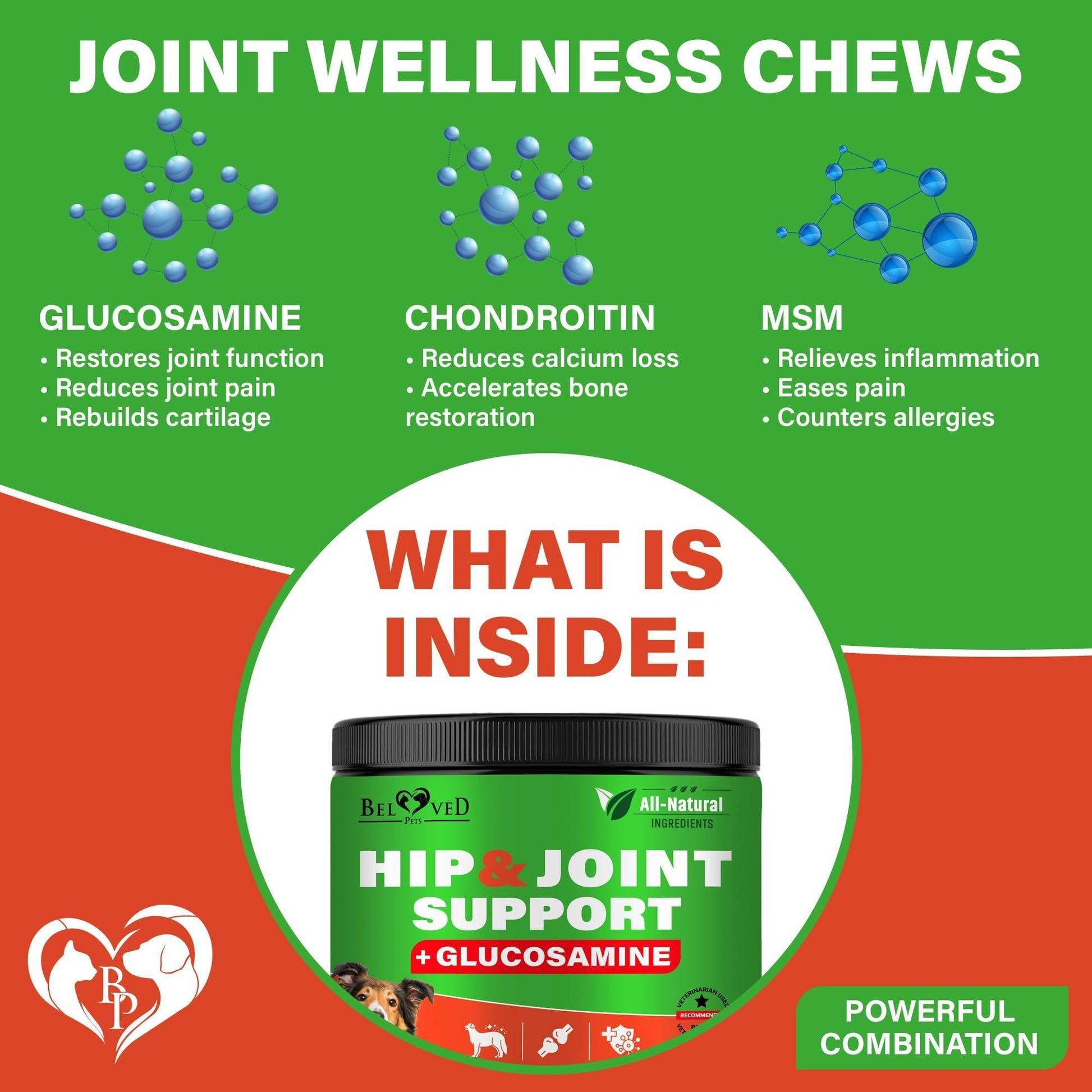 Beloved Pets Hip and Joint Supplement & Arthritis Pain Relief for Dogs 120 Chews For Pet With Love