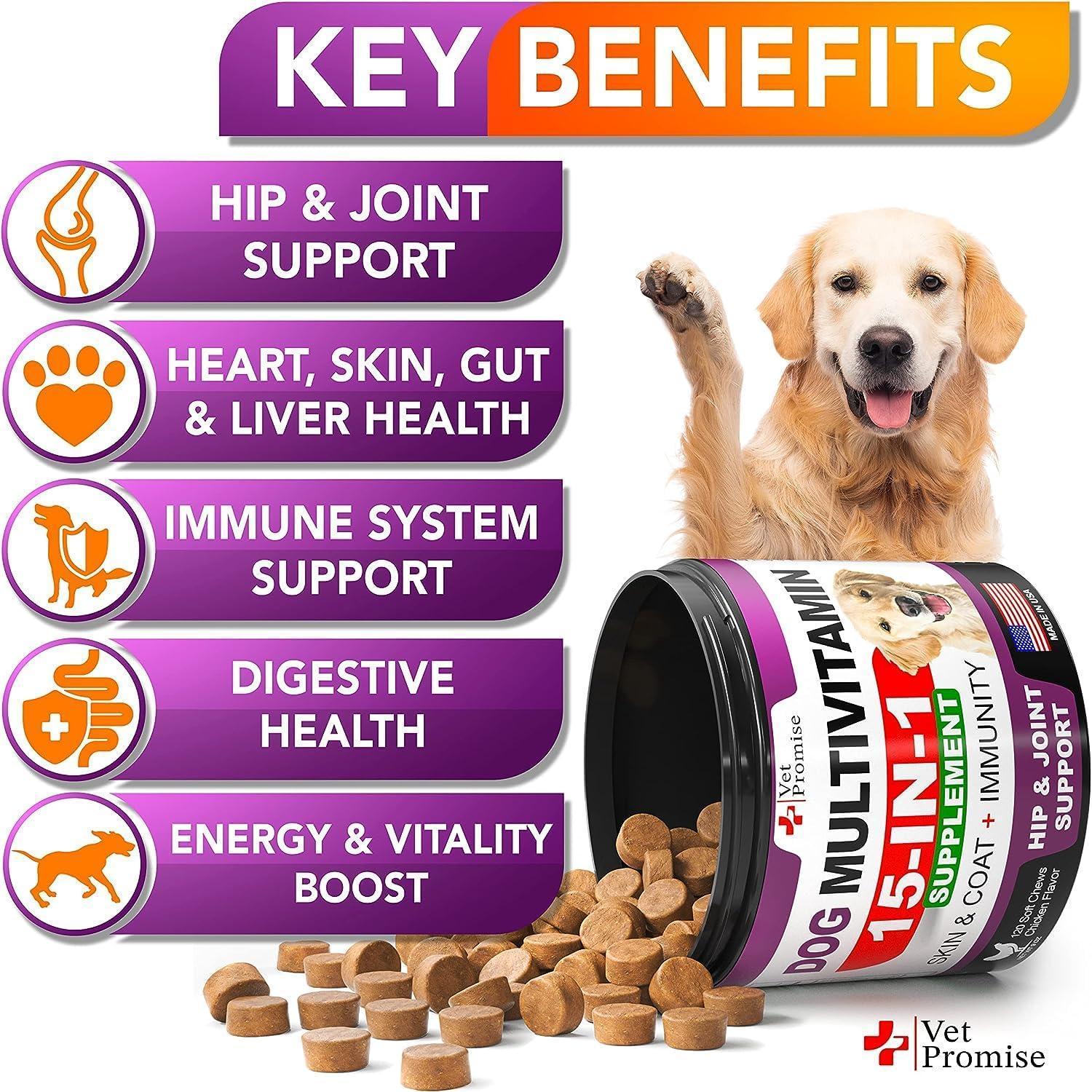 Vet Promise Dog Multivitamin Chewable Supplements with Glucosamine 240 Chews For Pet With Love