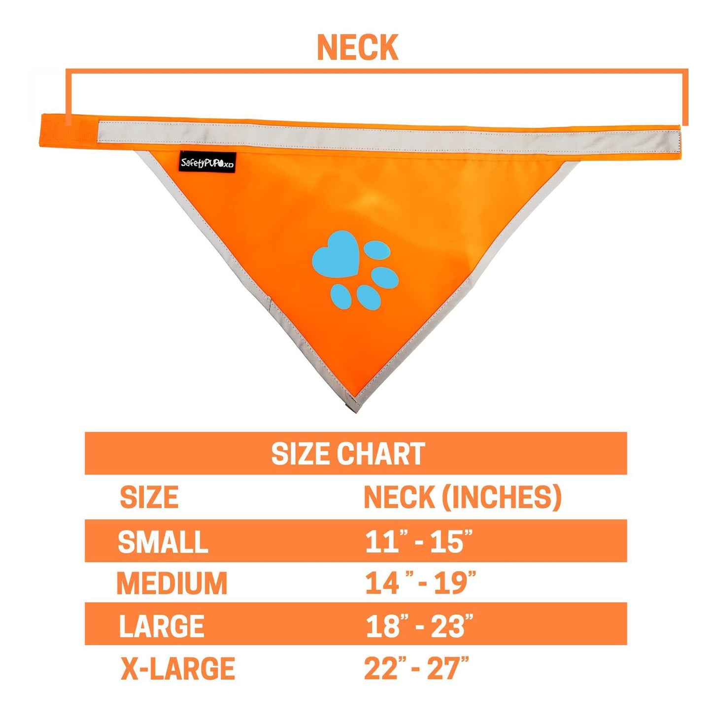SafetyPUP XD Hi Visibility Reflective Blaze Orange Bandana for Pets  LARGE For Pet With Love