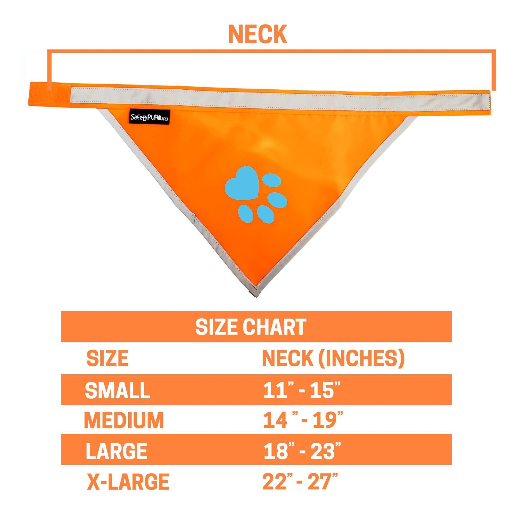 SafetyPUP XD Hi Visibility Reflective Blaze Orange Bandana for Pets  LARGE For Pet With Love