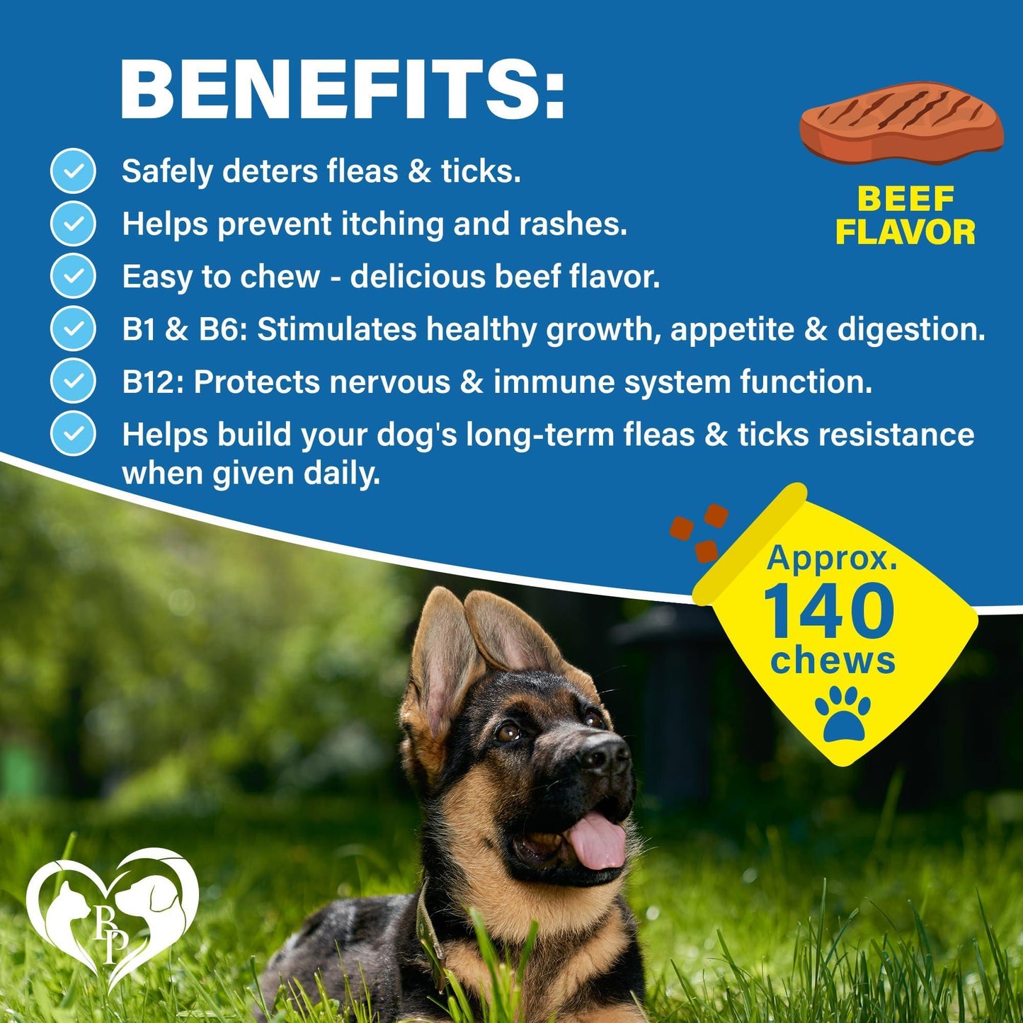 Beloved Pets Revolution Flea and Tick Prevention Oral Treatment Chewable Pills for Dogs.  Pest Control & Natural Defense.  Approximaate;lly 140 Chewable Small Tablets. Made in USA (Beef Flavor) For Pet With Love