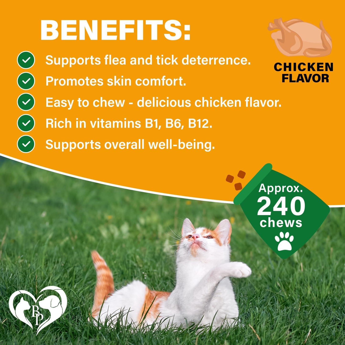 Beloved Pets  Revolution Flea and Tick Prevention Chewable Pills for Cats. Pest Control & Natural Defense. Chewables Small Tablets. Made in USA (240 Chicken Flavored Chews) For Pet With Love