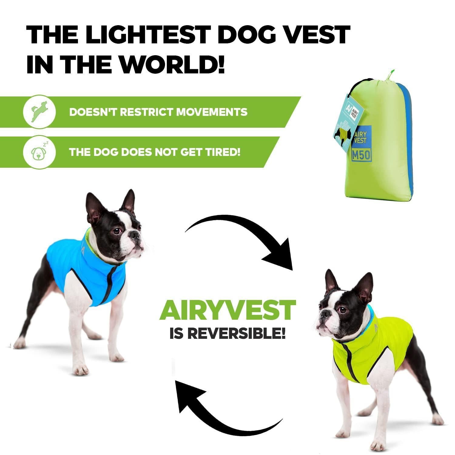 AiryVest Lightweight Reversible Winter Dog Jacket - MEDIUM -  Green/Blue For Pet With Love