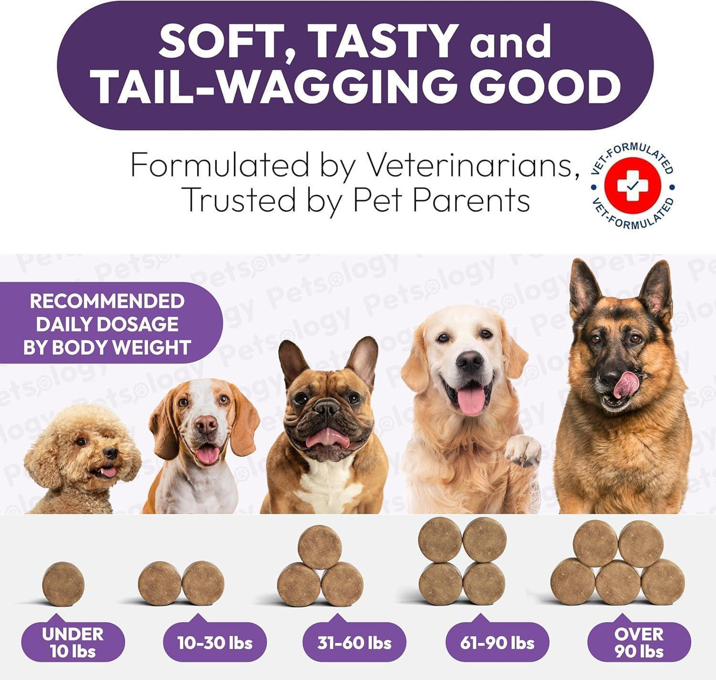 PETSOLOGY Multivitamin Chews for Dogs with Glucosamine, Omega 3 & Probiotics.  (2 Pack) 340 Chews For Pet With Love