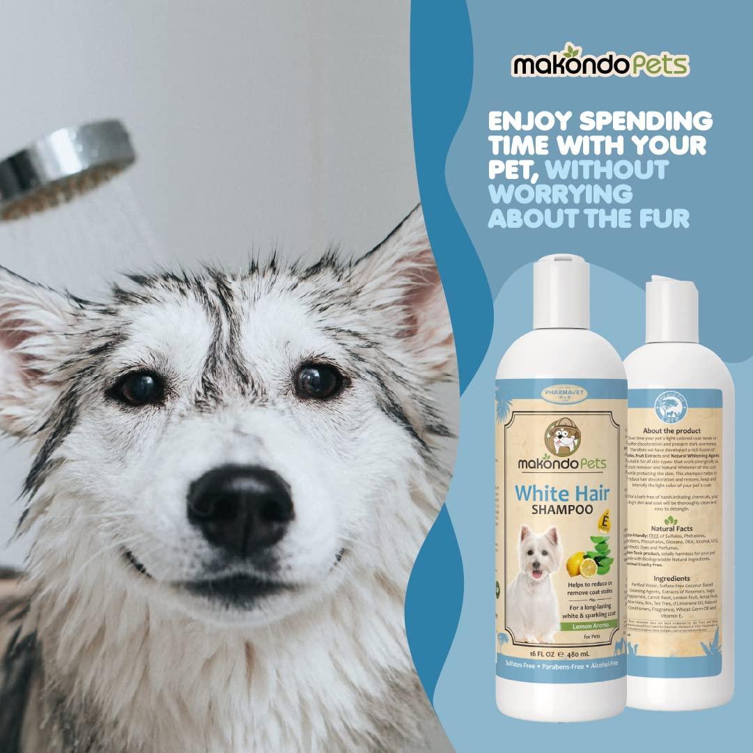 Makondo Pets Whitening Pet Shampoo for Itching Dry Sensitive Skin. Non Toxic Formula. 16 Fl. Oz. For Pet With Love
