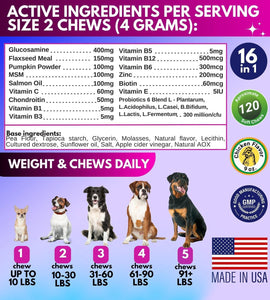 PAWIOUS Dog Multivitamin Chewable Supplement with Glucosamine 16in1 (120 Chews)