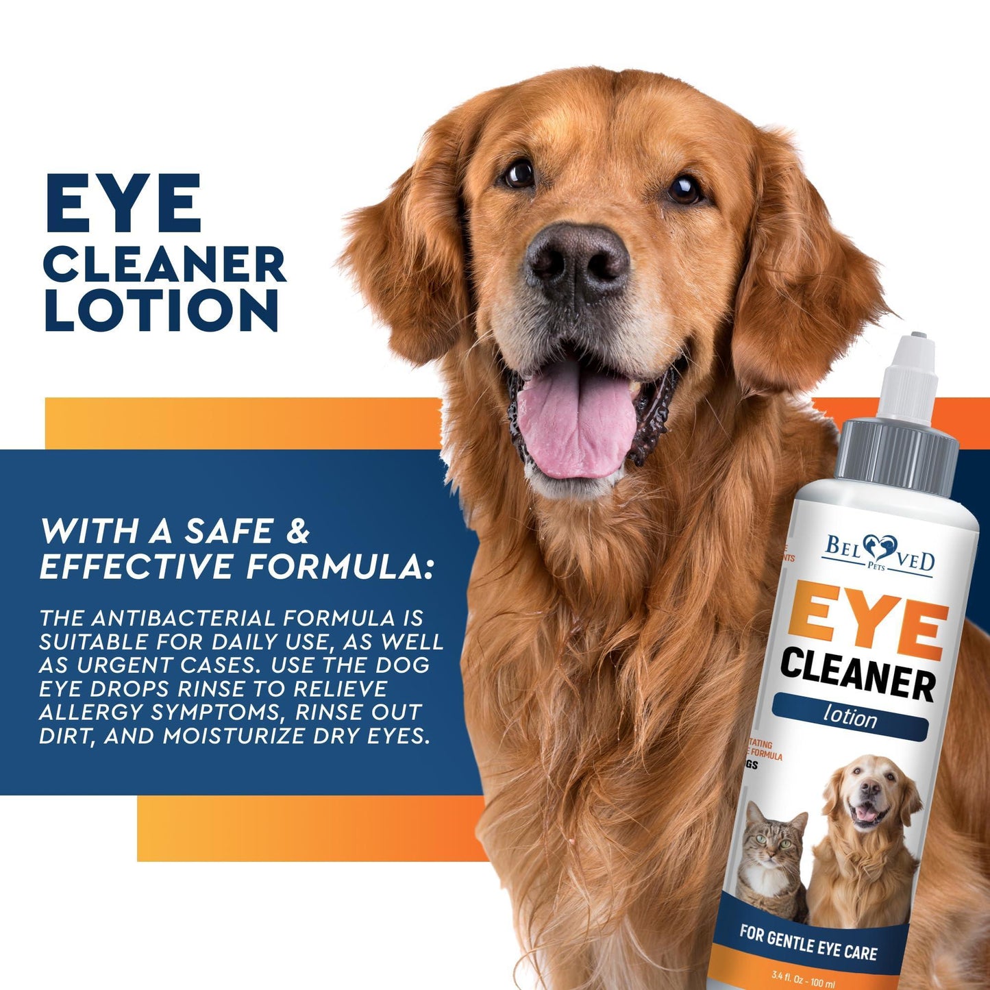 Beloved Pets All Pets Eye Wash Drops for Pink Eye Relief, Infections & Runny Dry Eyes 3.4 Oz For Pet With Love