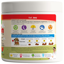 Load image into Gallery viewer, Makondo Pets 12 in 1 Dog Multivitamin complex for Dogs with Glucosamine Joint Support, Gut Digestive Enzymes &amp; Probiotics, Cranberry Urinary Health &amp; Vitamins for Energy. Skin, Coat, Liver &amp; Immune Aid. 120 Soft Treats
