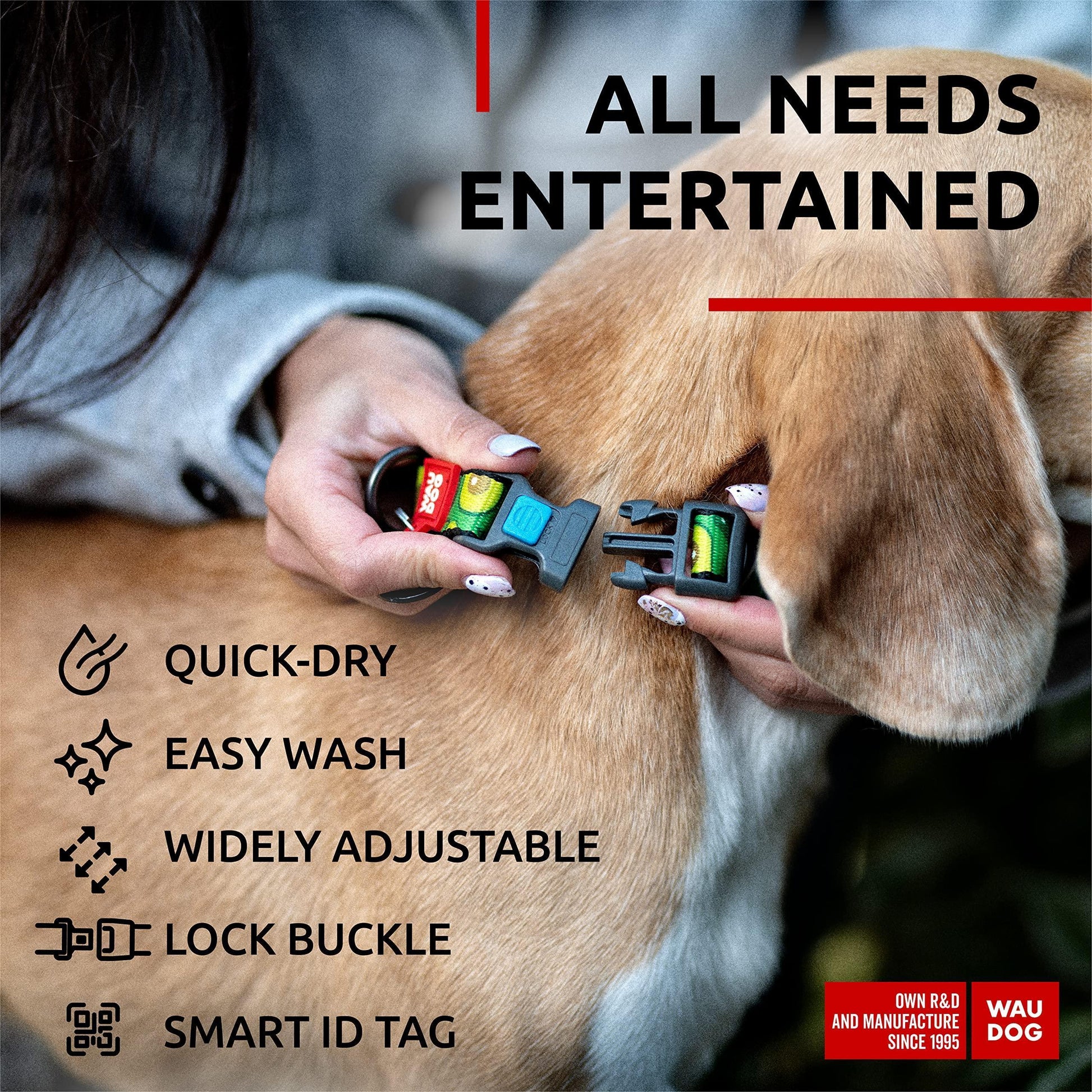WAUDOG Adjustable Nylon Dog Collar with Durable Plastic Buckle and QR Dog Tag. SMALL (Avocado Print) For Pet With Love