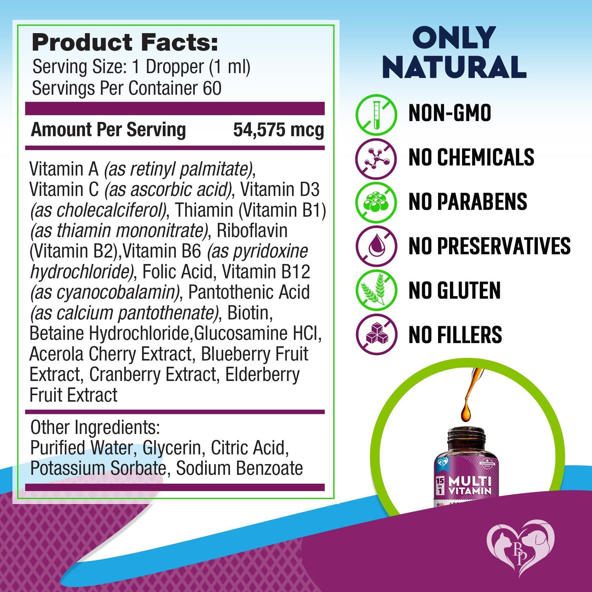 Beloved Pets 15in1 Multivitamin Supplement & UTI Support for Cats & Dogs 60ml For Pet With Love