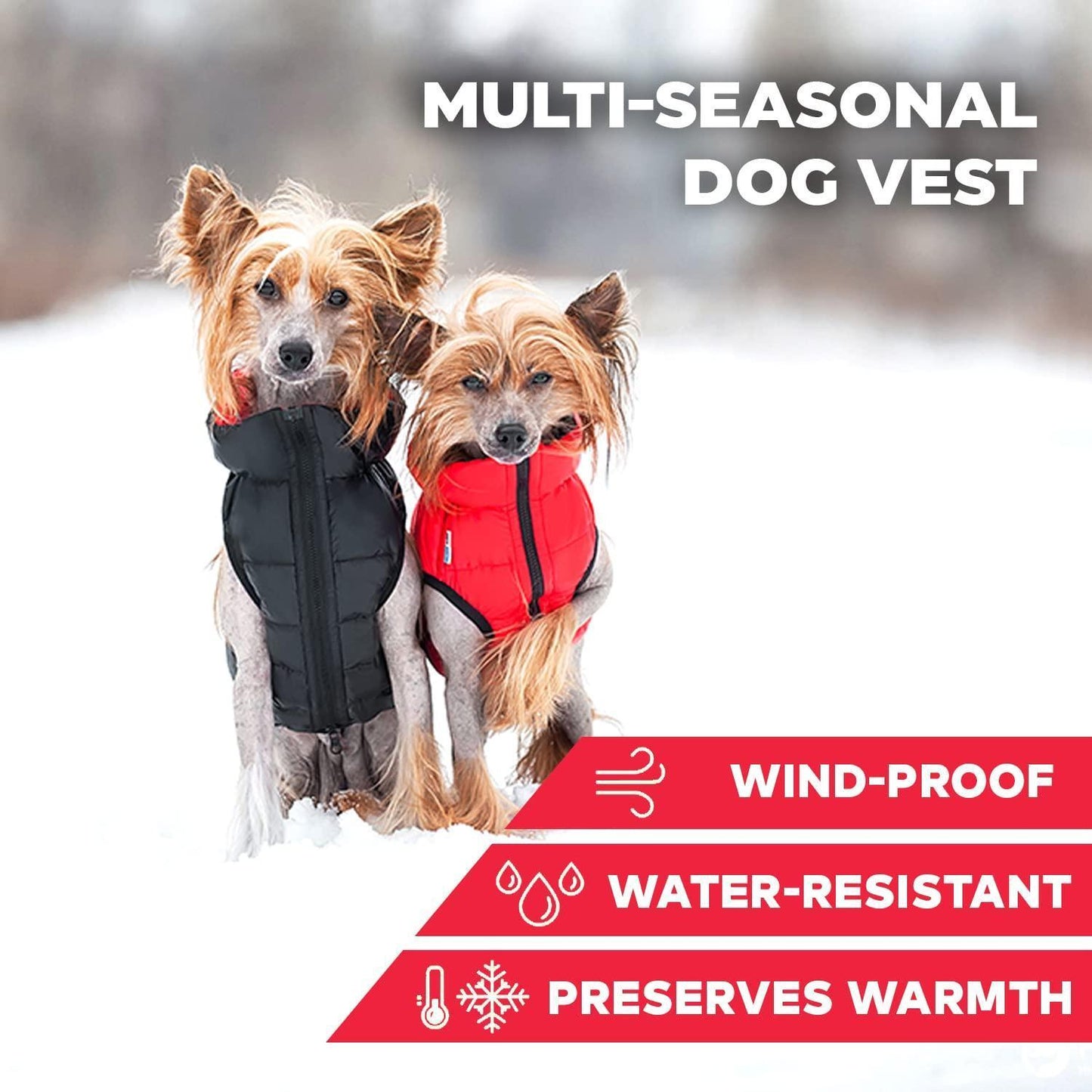 AiryVest Lightweight Reversible Winter Dog Jacket - SMALL -  Black/Red For Pet With Love