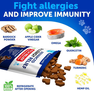 Artullano Dog Itching Skin & Coat Anti Itch, Hot Spots, and Allergy Relief Treatment. Immune Health Supplement for Dogs with Fish Oil and Omega 3. 70 Treats. Duck Flavor.