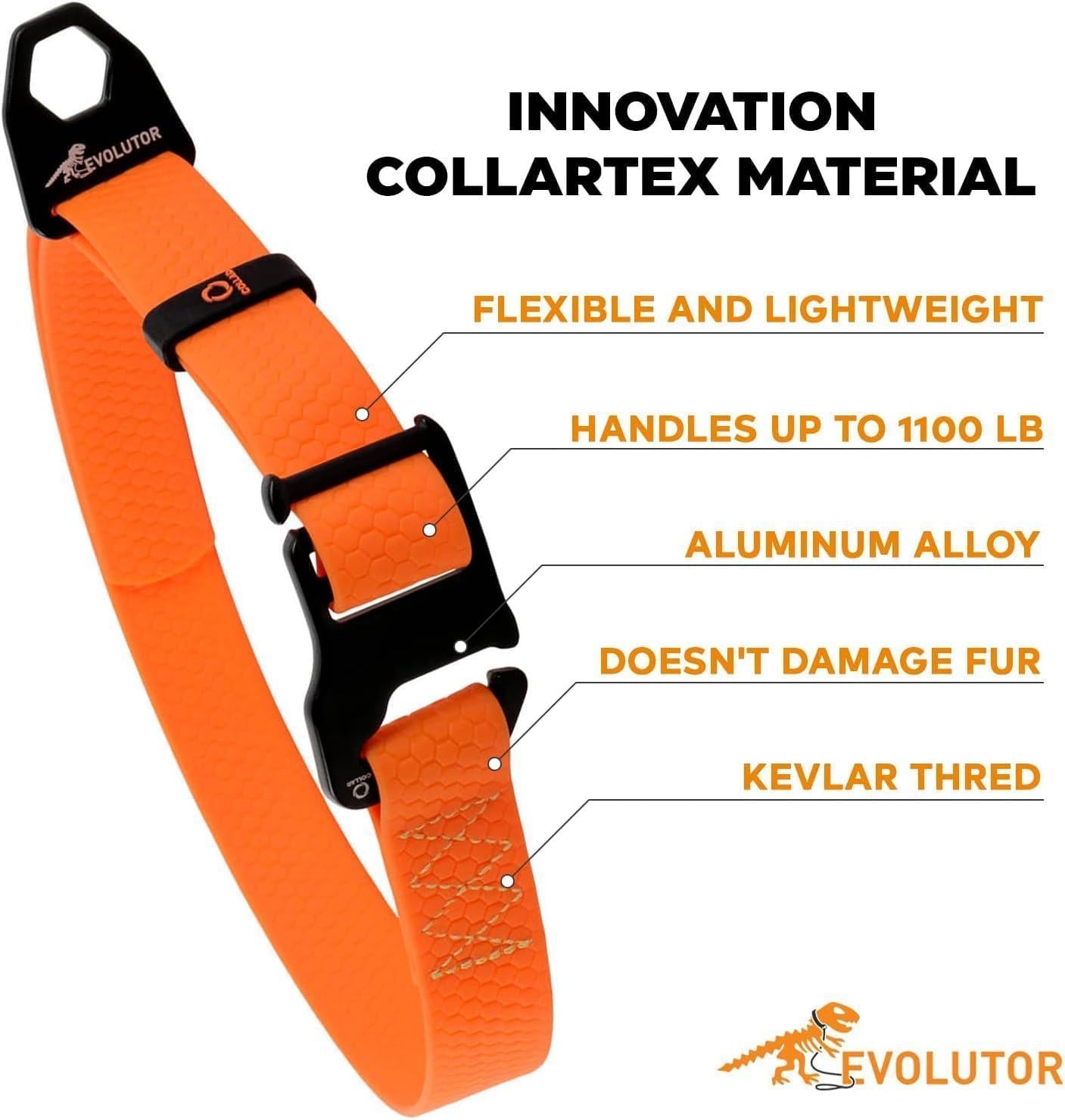 COLLAR Adjustable Heavy Duty Waterproof EVOLUTOR Dog Collar with QR Dog Tag (Orange) One Size Fits Many For Pet With Love
