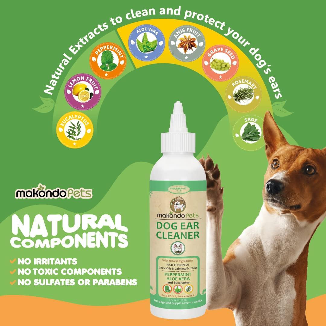Makondo Pets Dog Ear Cleaner Solution with Peppermint 4 Oz For Pet With Love
