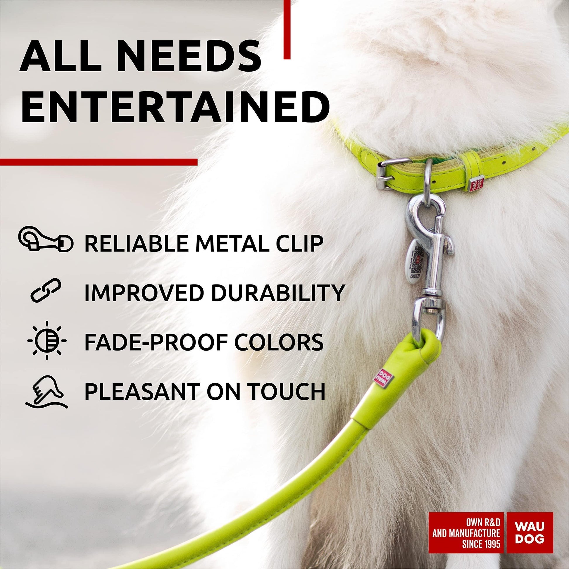 WAUDOG Rolled Leather GLAMOUR Dog Leash 4Ft * 0.3in (Green) For Pet With Love