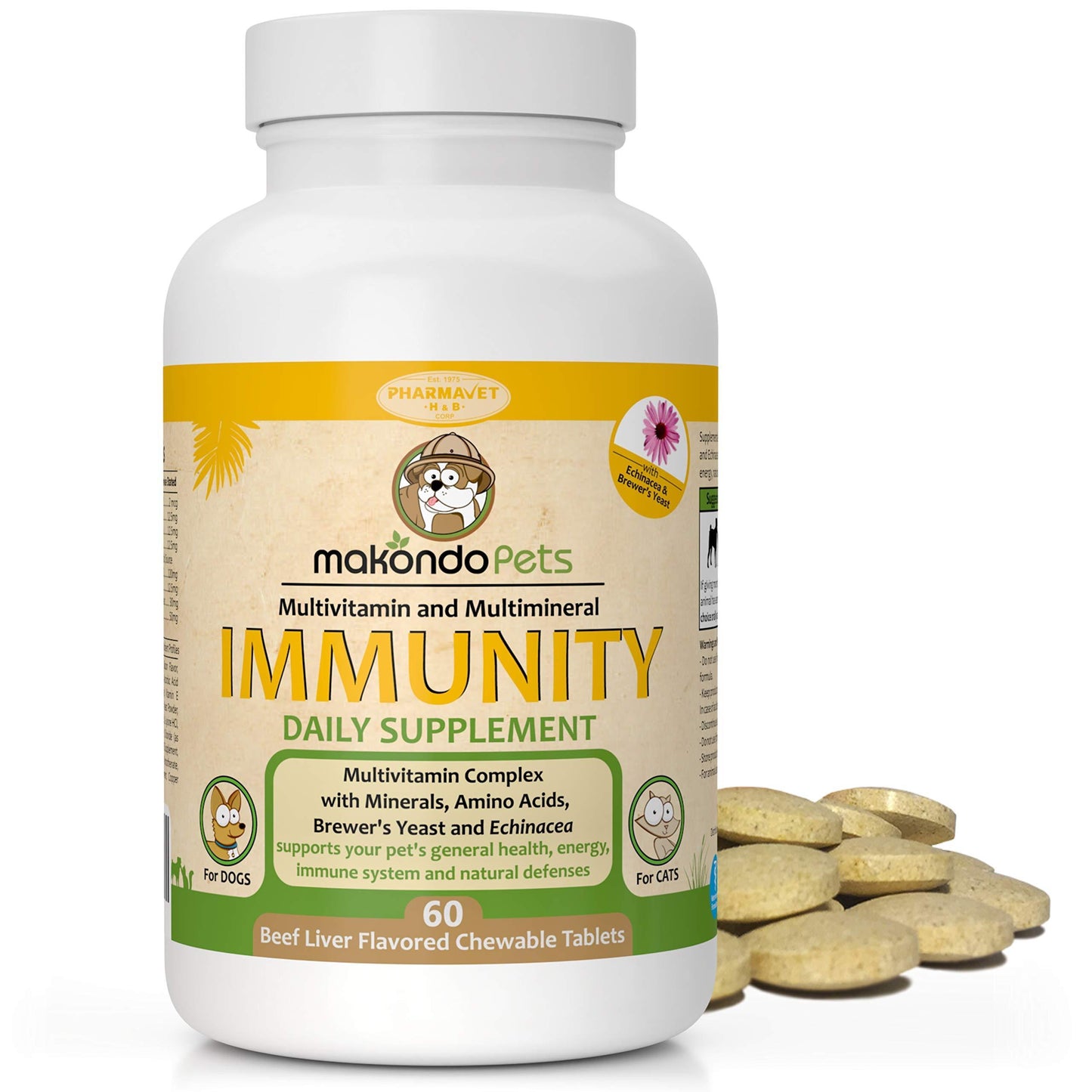 Makondo Pets Allergy Relief and Immune Support Supplement for Dogs 60 Tablets For Pet With Love