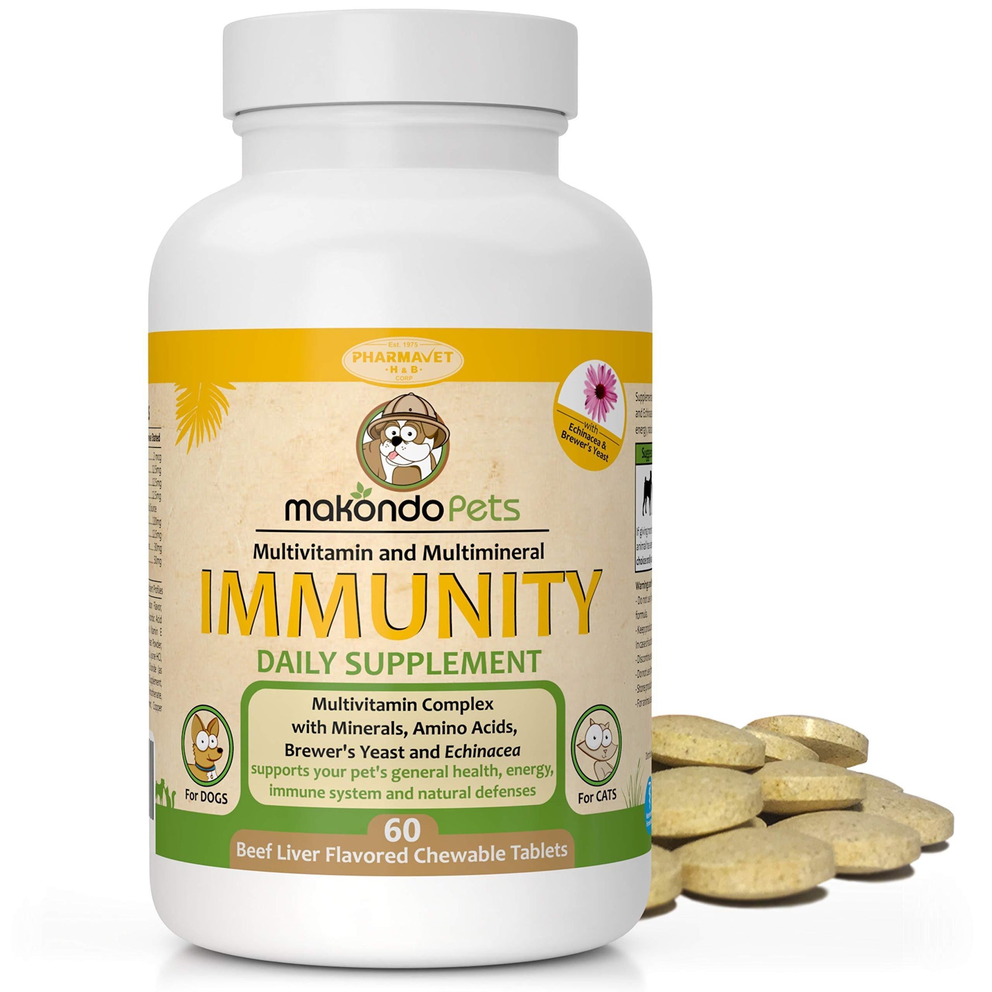 Makondo Pets Allergy Relief and Immune Support Supplement for Dogs 60 Tablets For Pet With Love