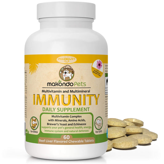 Makondo Pets Allergy Relief and Immune Support Supplement for Dogs 60 Tablets For Pet With Love