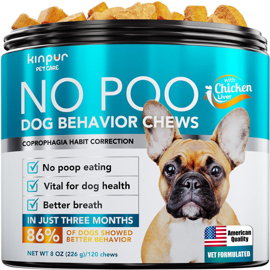 Kinpur Pet Care NO POO Chews for Dogs Probiotics and Digestive Enzymes, Bad Breath Support 180 Soft Chews For Pet With Love