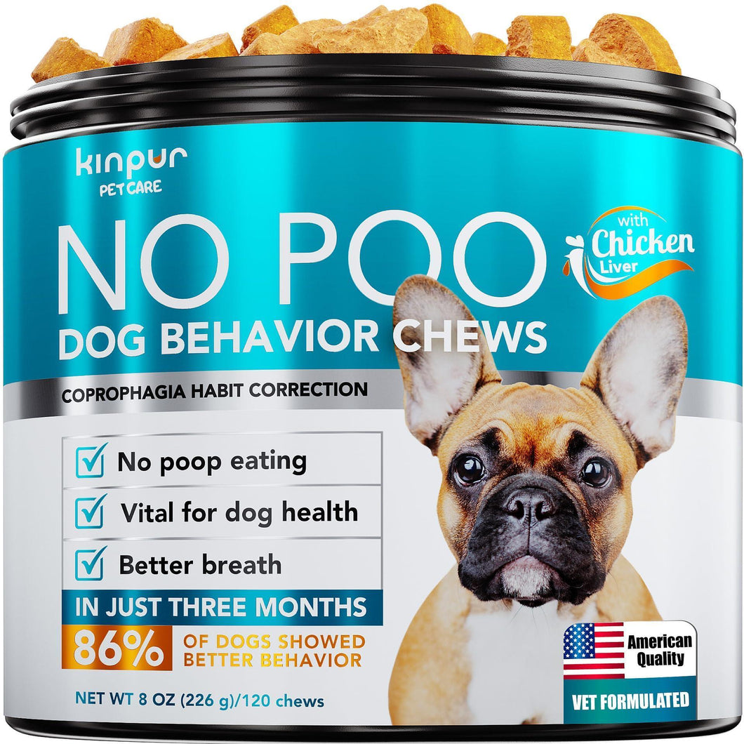 Kinpur Pet Care NO POO Chews for Dogs Probiotics and Digestive Enzymes, Bad Breath Support 180 Soft Chews