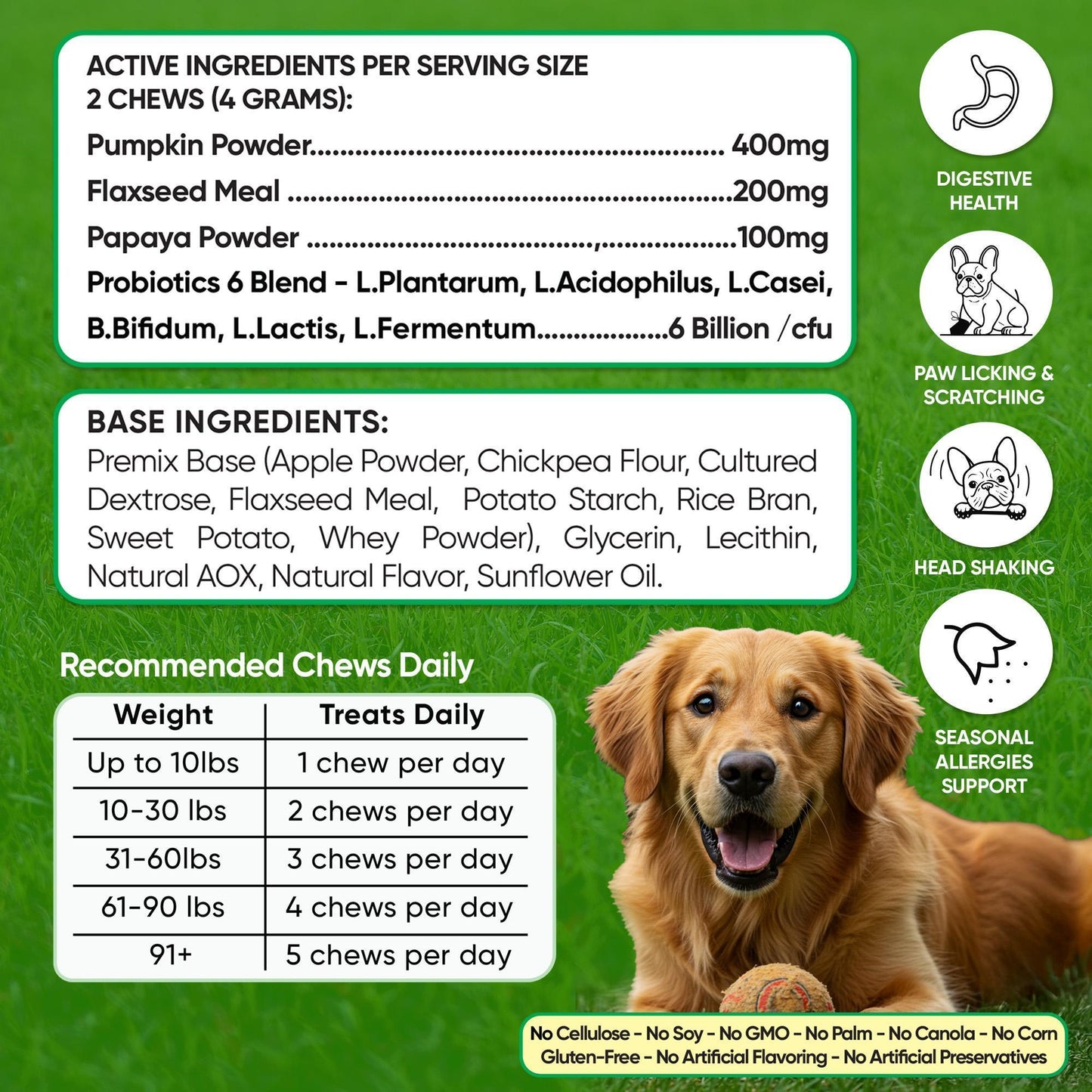 PAWIOUS Probiotics & Enzymes Digestive Health Immune Support for Dogs 120 Chews For Pet With Love