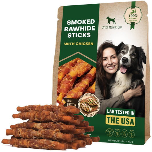 Beloved Pets Smoked Rawhide Sticks Wrapped with Chicken Dog Treats 10.6 Oz For Pet With Love