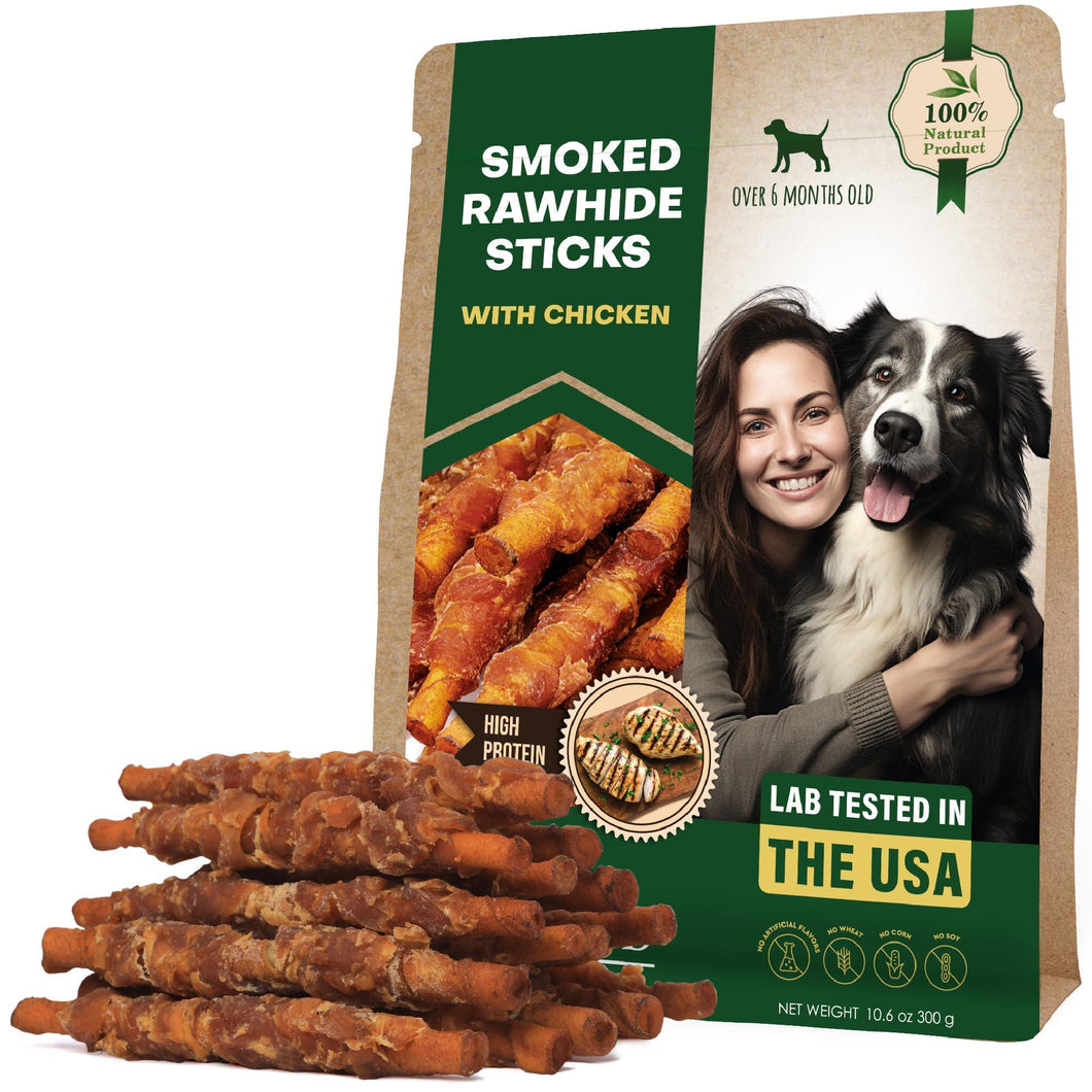 Beloved Pets Smoked Rawhide Sticks Wrapped with Chicken Dog Treats 10.6 Oz