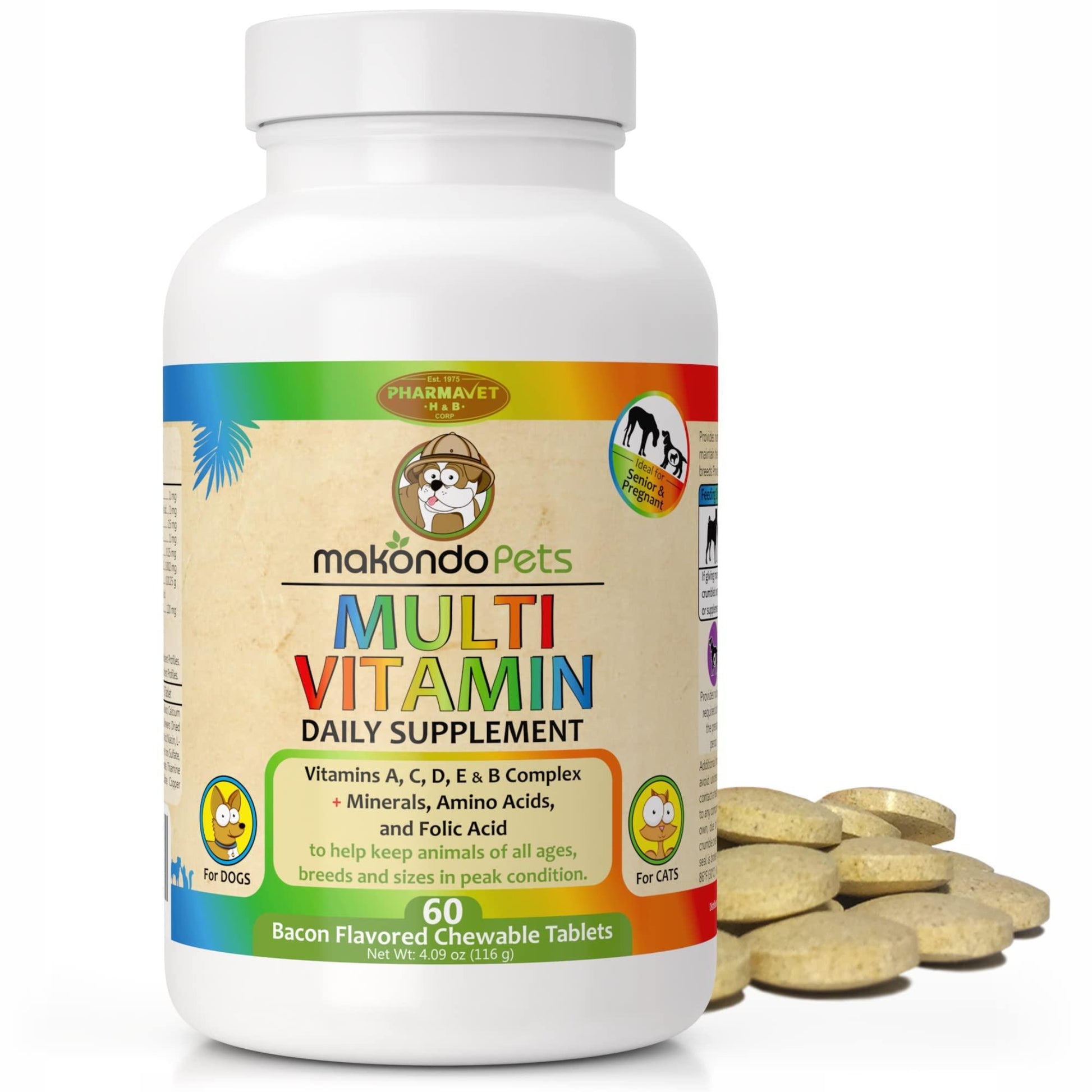 Makondo Pets Prenatal Dog and Cat Vitamins 60 Tablets For Pet With Love