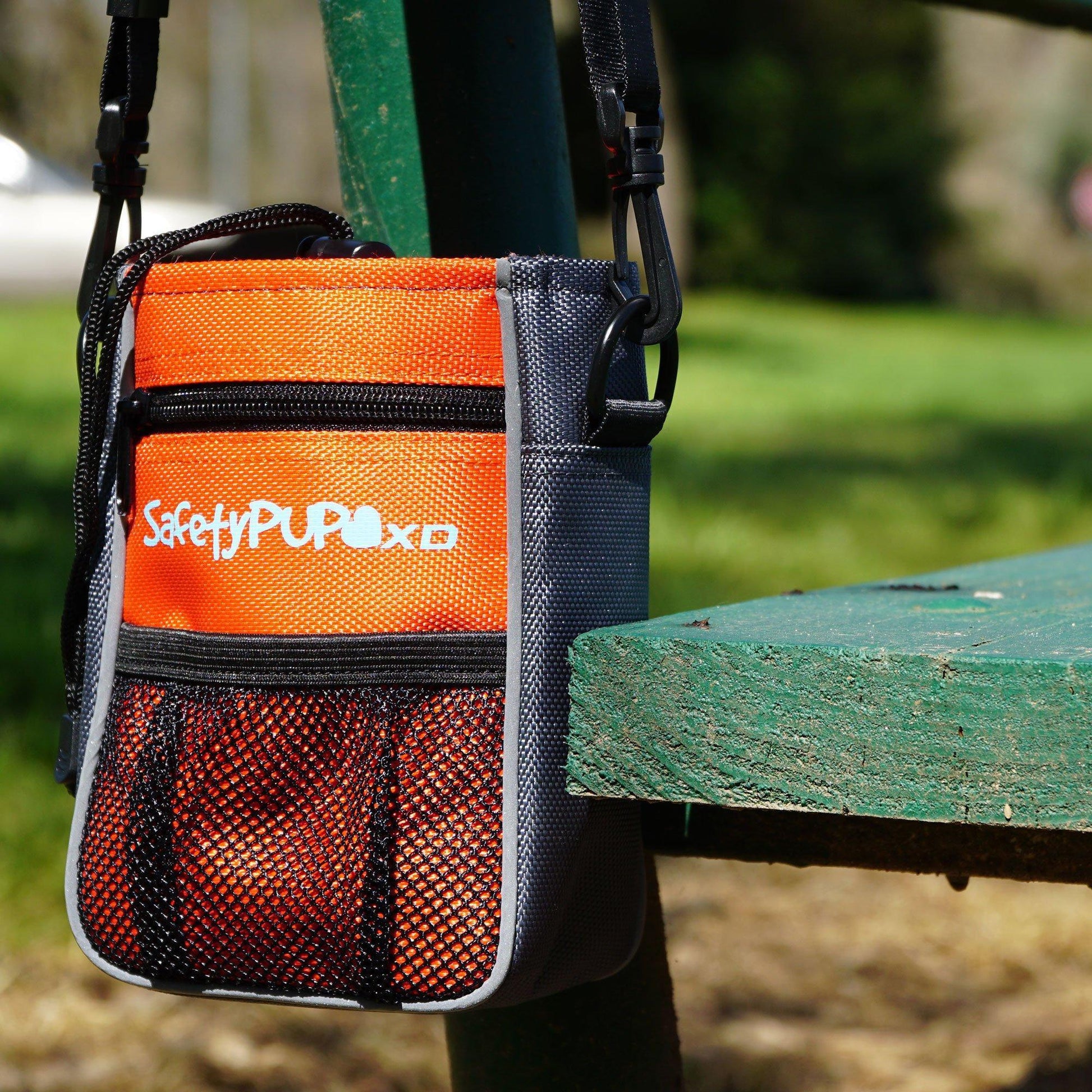 SafetyPUP XD HiVis Dog Treat Bag with Poop Bag Dispenser and Secure Pouch Closure (Orange) For Pet With Love