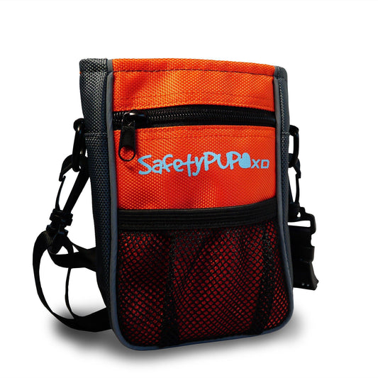 SafetyPUP XD HiVis Dog Treat Bag with Poop Bag Dispenser and Secure Pouch Closure (Orange) For Pet With Love