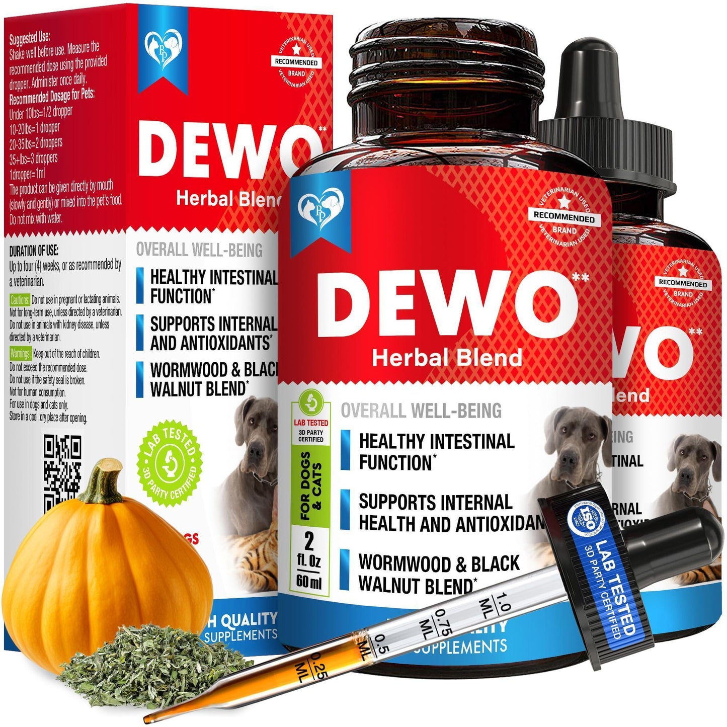 Beloved Pets Natural Intestinal Defense for Dogs & Cats – Herbal Cleanse with Wormwood Black Walnut – Promotes Healthy Gut & Flora Balance – Advanced Broad Spectrum Formula. 2 Pack (60 ml) For Pet With Love