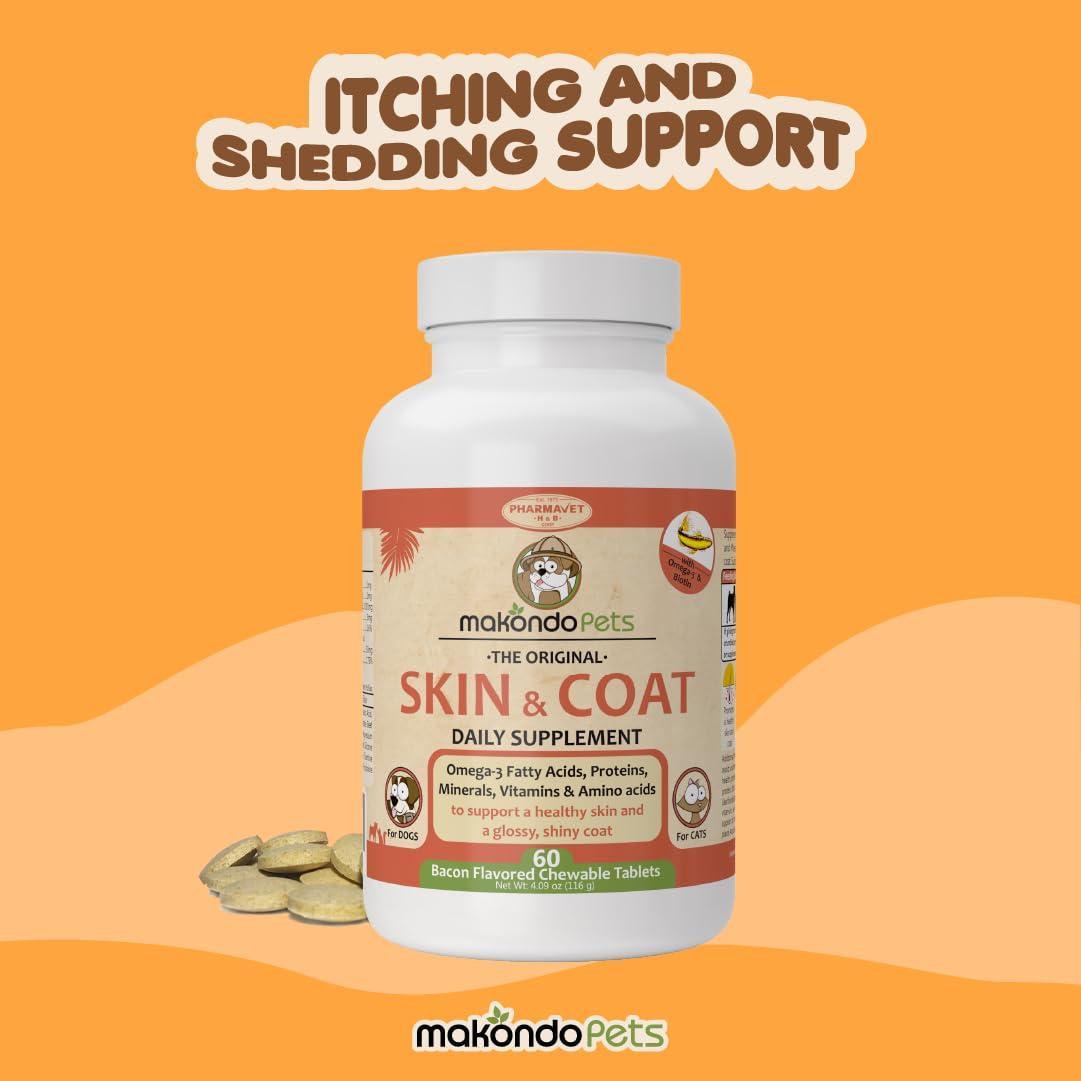 Makondo Pets Skin & Coat Supplement w/Fish Oil and Omega 3 for Dogs & Cats 60 Ct For Pet With Love