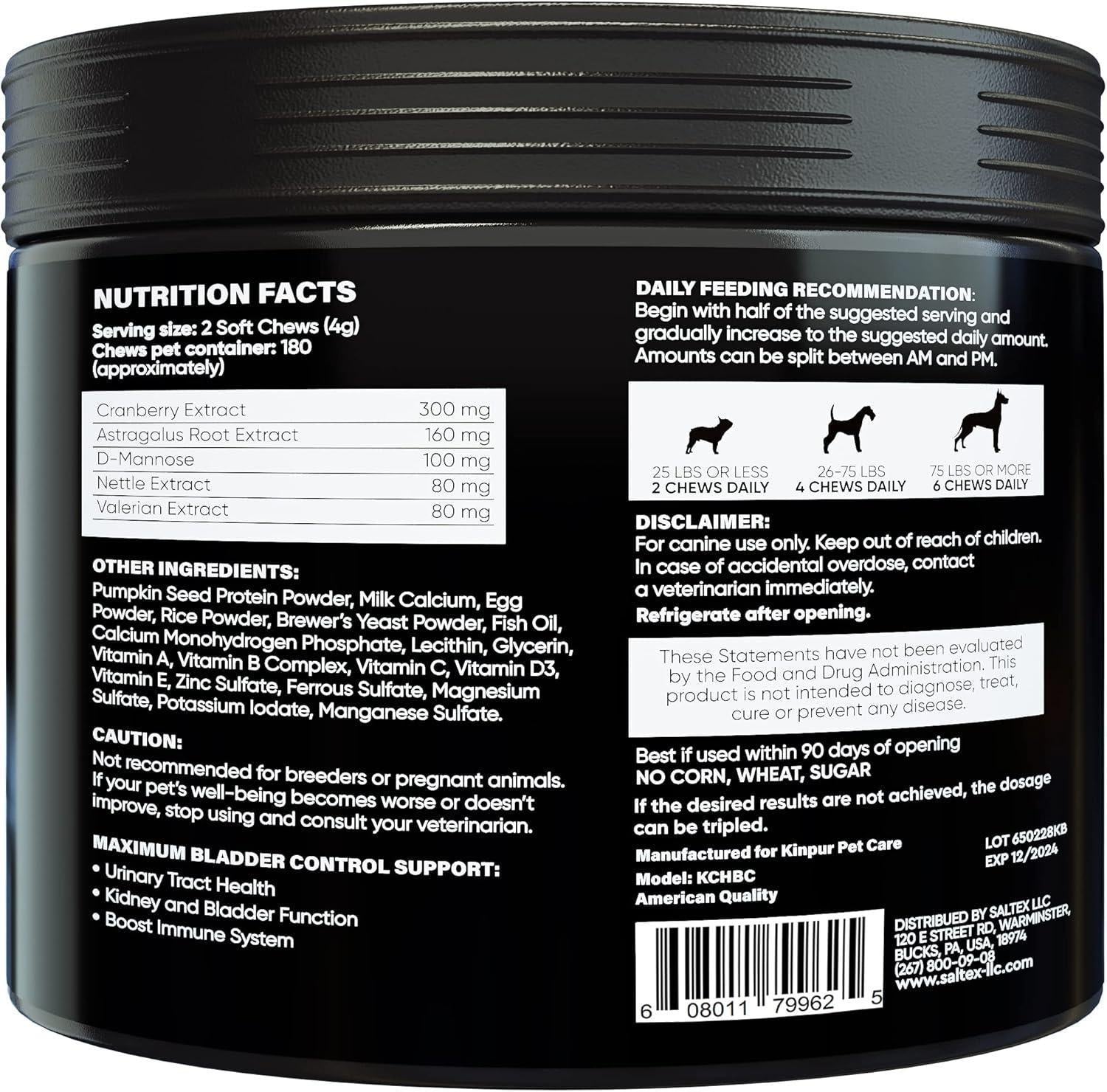 Kinpur Pet Care Dog UTI Treatment w/Cranberry 180 Chews For Pet With Love