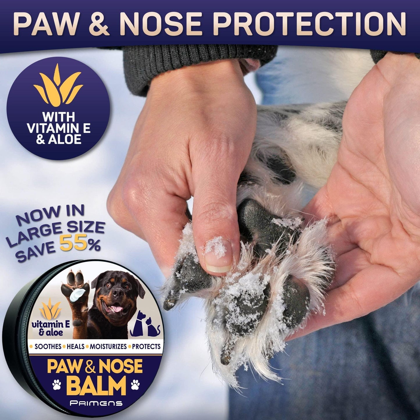 PRIMENS Natural Dog Paw & Nose Balm Canine Paw Moisturizer & Lotion (5 oz) For Pet With Love