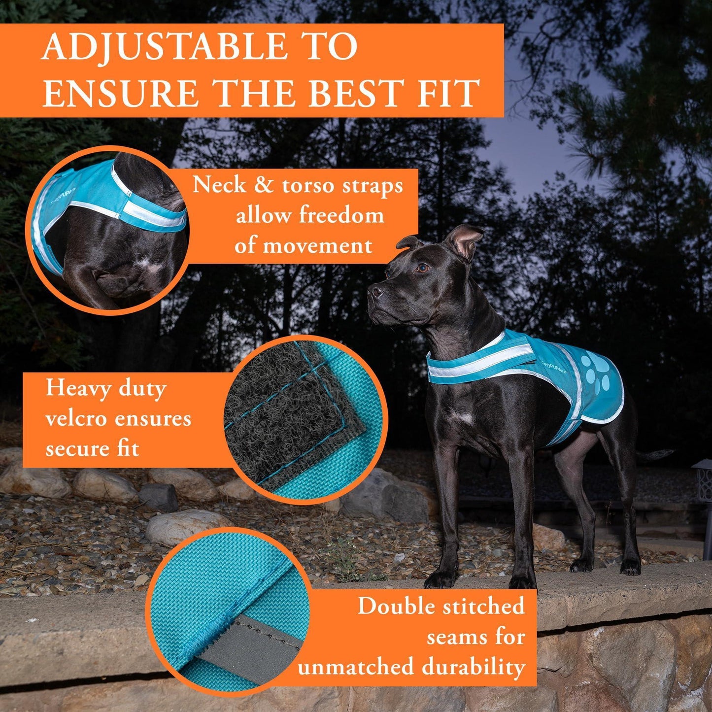 SafetyPUP XD Reflective Hi Vis Fluorescent Dog Safety Vest. Blue (LARGE) For Pet With Love