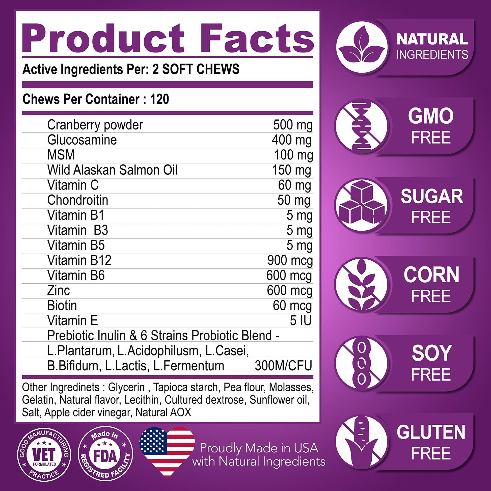 Vet Promise 15IN1 Multivitamin Supplement Complex for Dogs with Glucosamine. Joint Support, Immunity, Mobility, Energy, Gut, Skin Health Support. (120 Chews. Chicken Flavor) For Pet With Love