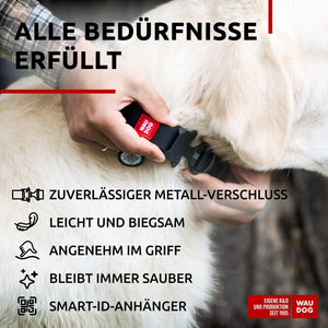 WAUDOG Adjustable Waterproof Dog Collar with Durable Metal Clasp and QR Dog Tag BLACK XLARGE