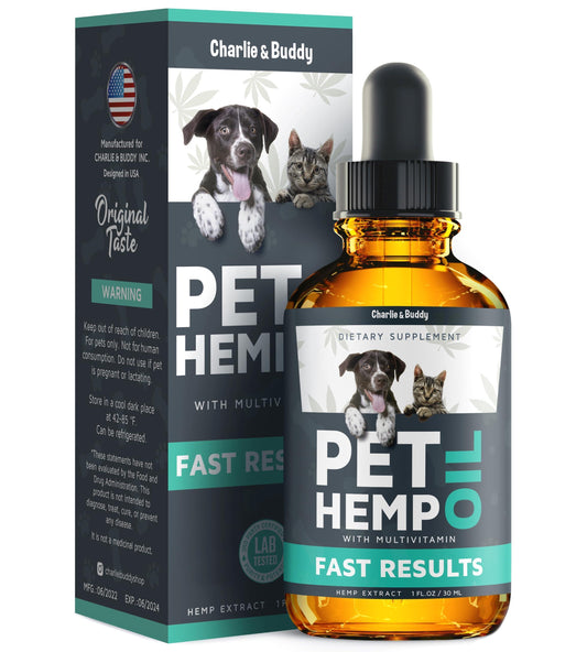 Charlie & Buddy Hemp Oil for Dogs and Cats Helps Pets with Anxiety, Pain, Stress, Sleep, Arthritis, Seizures Relief, Joint Health, Calming For Pet With Love