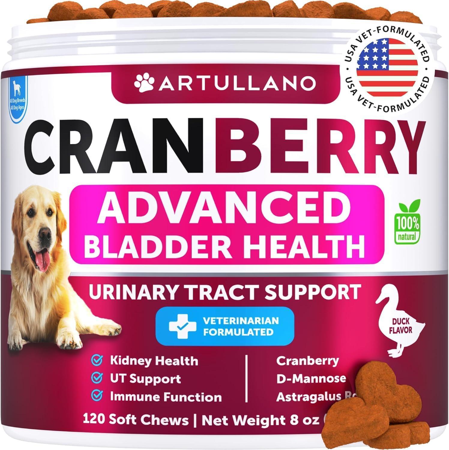 Artullano Cranberry Dog UTI Treatment & Bladder Control Supplement (120 Chews) For Pet With Love