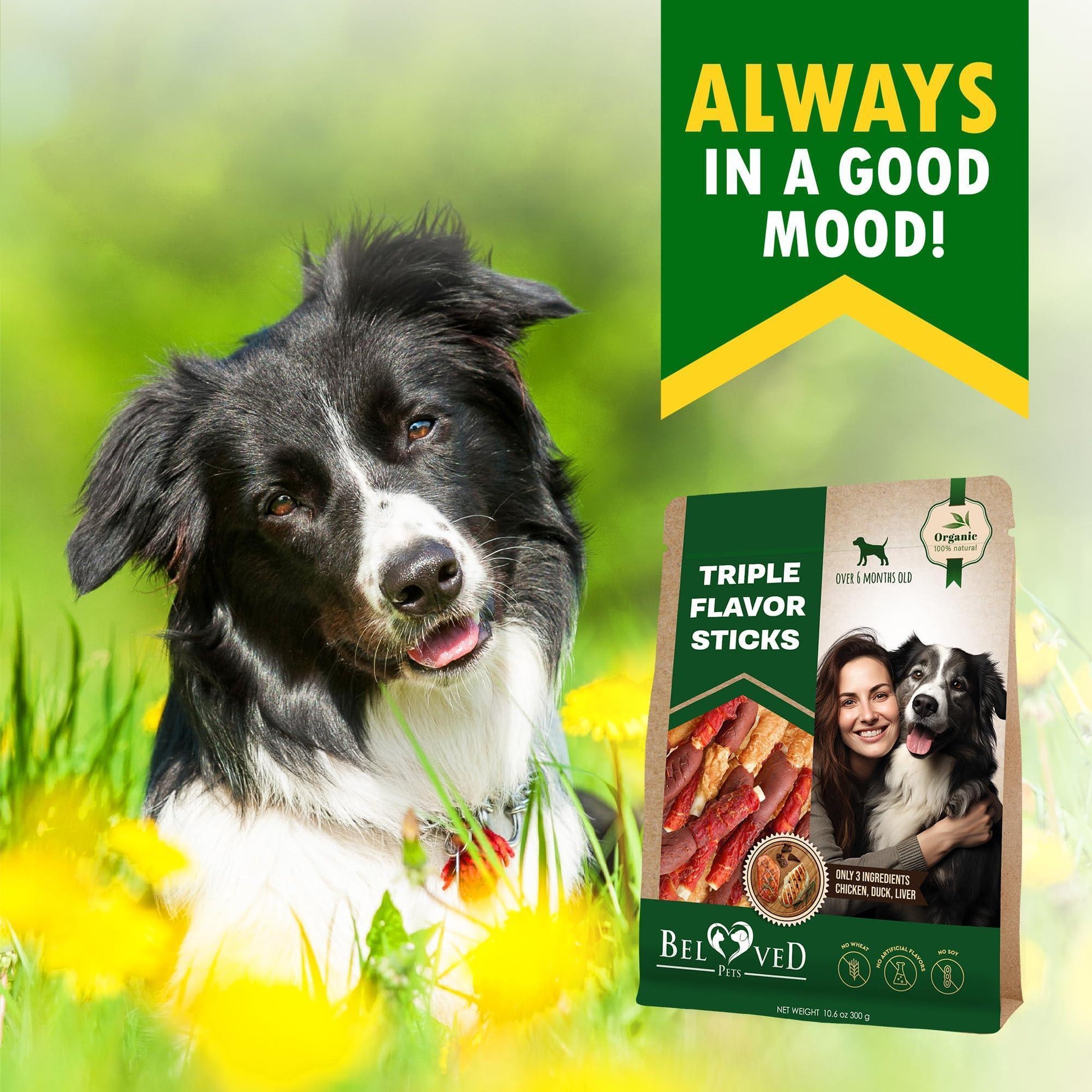 Beloved Pets Triple Flavor Rawhide Dog Treats w/Duck, Chicken & Liver 10.6 Oz For Pet With Love