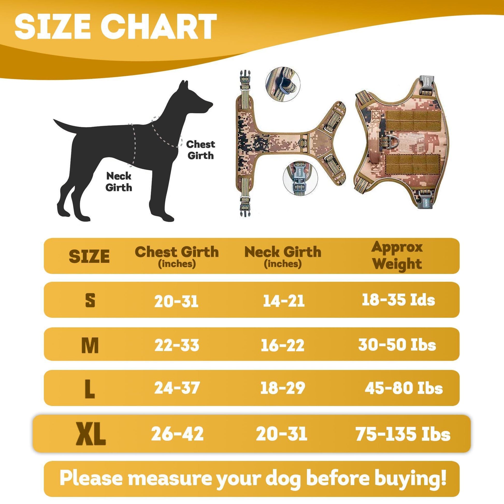 Tactical Dog Desert Camouflage Breathable Harness with Handle XLarge For Pet With Love