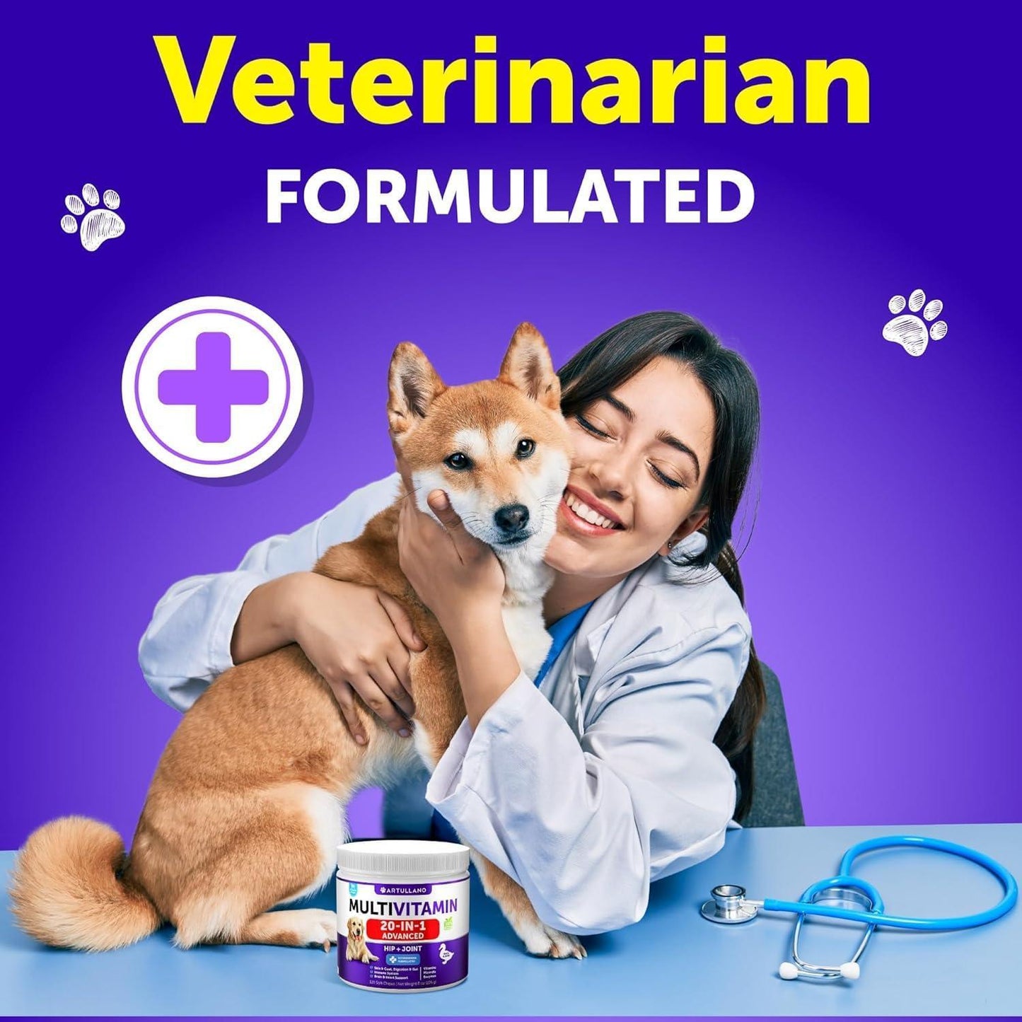 Artullano Dog Chewable 20in1 Multivitamin Supplement with Glucosamine 120 Chews For Pet With Love