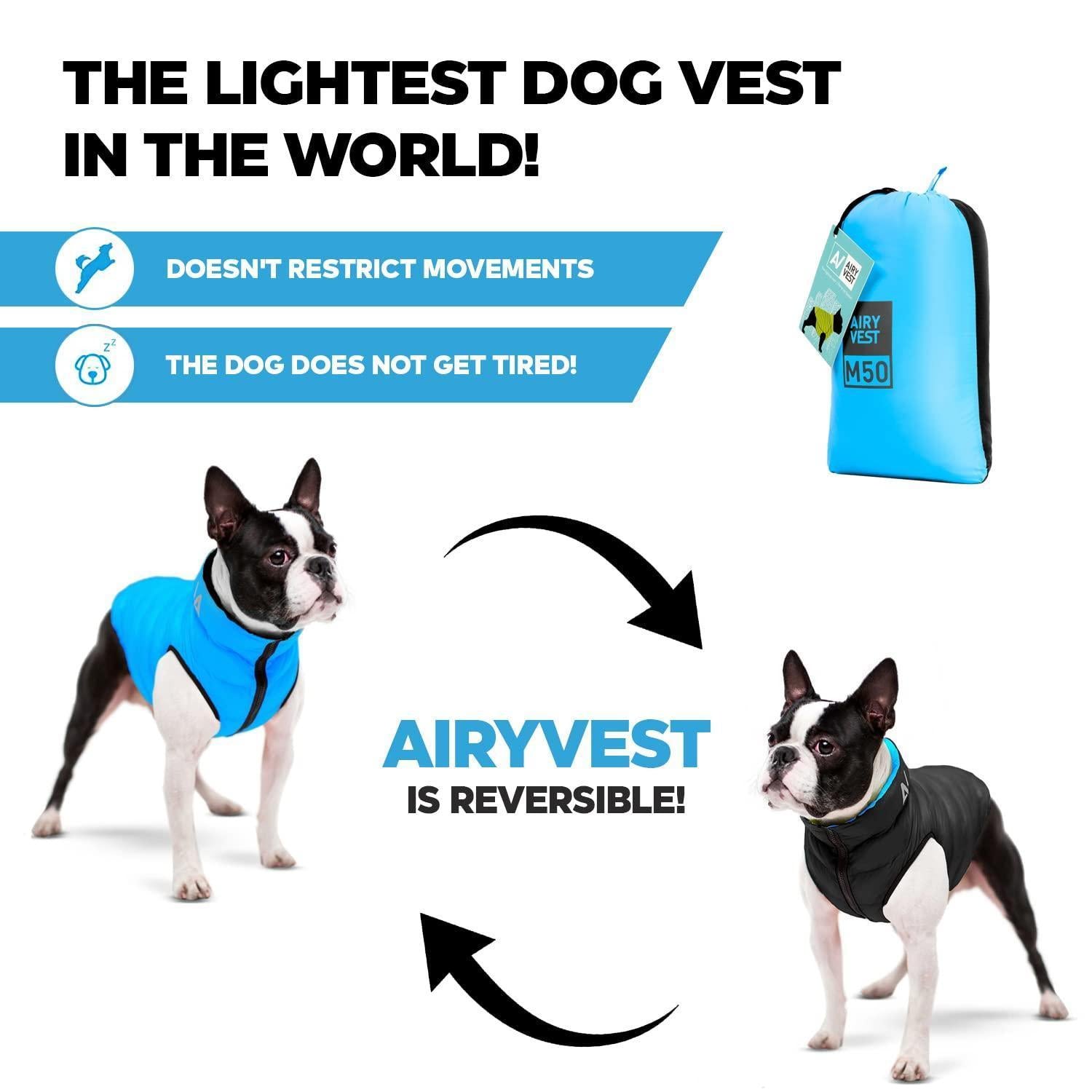 AiryVest Lightweight Reversible Winter Dog Jacket - Water Resistant & Windproof - M - Black/Blue For Pet With Love