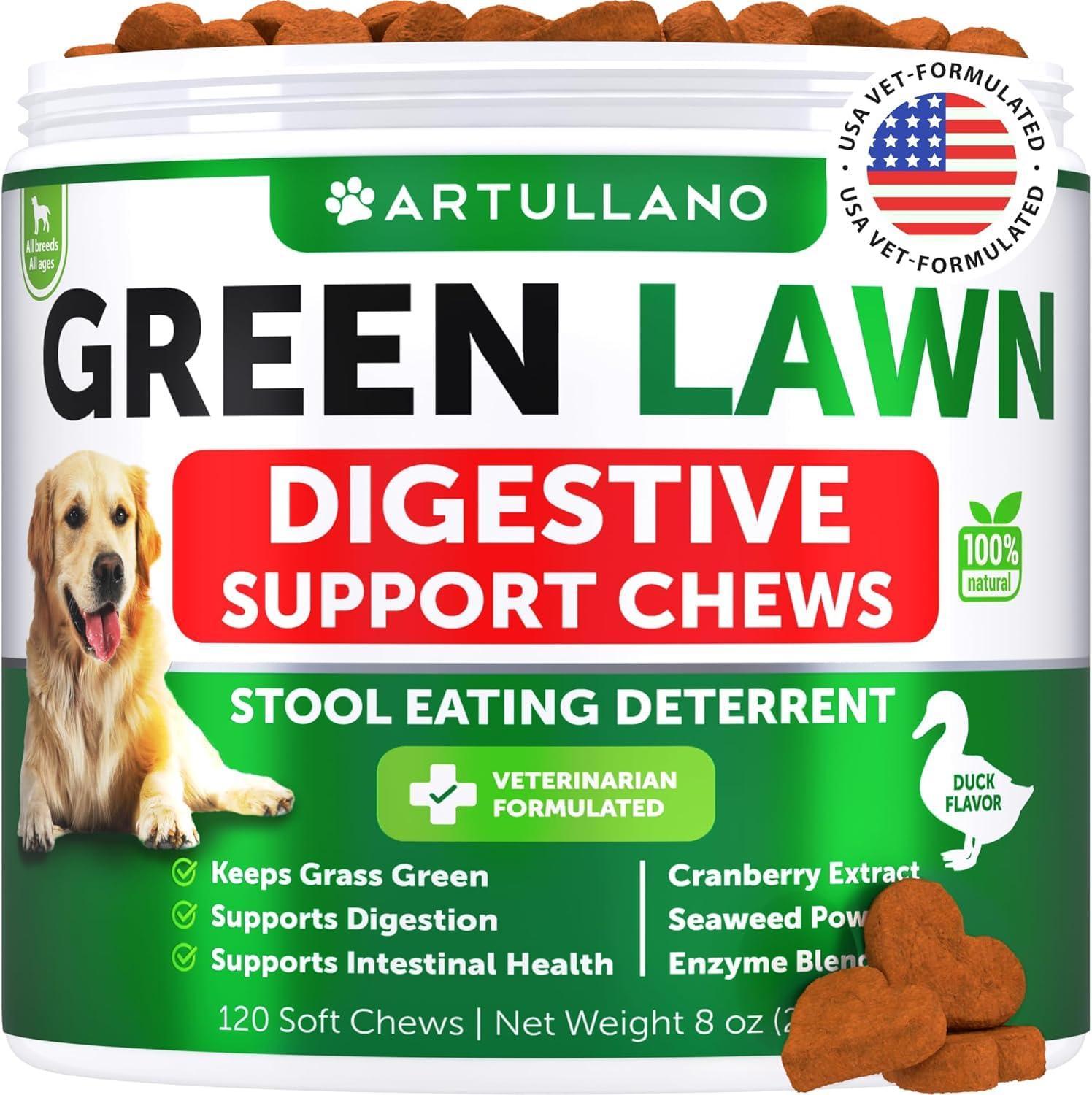 Artullano Dog Probiotics Digestive Enzymes & Urine Neutralizer for Green Lawn 120 Chews For Pet With Love