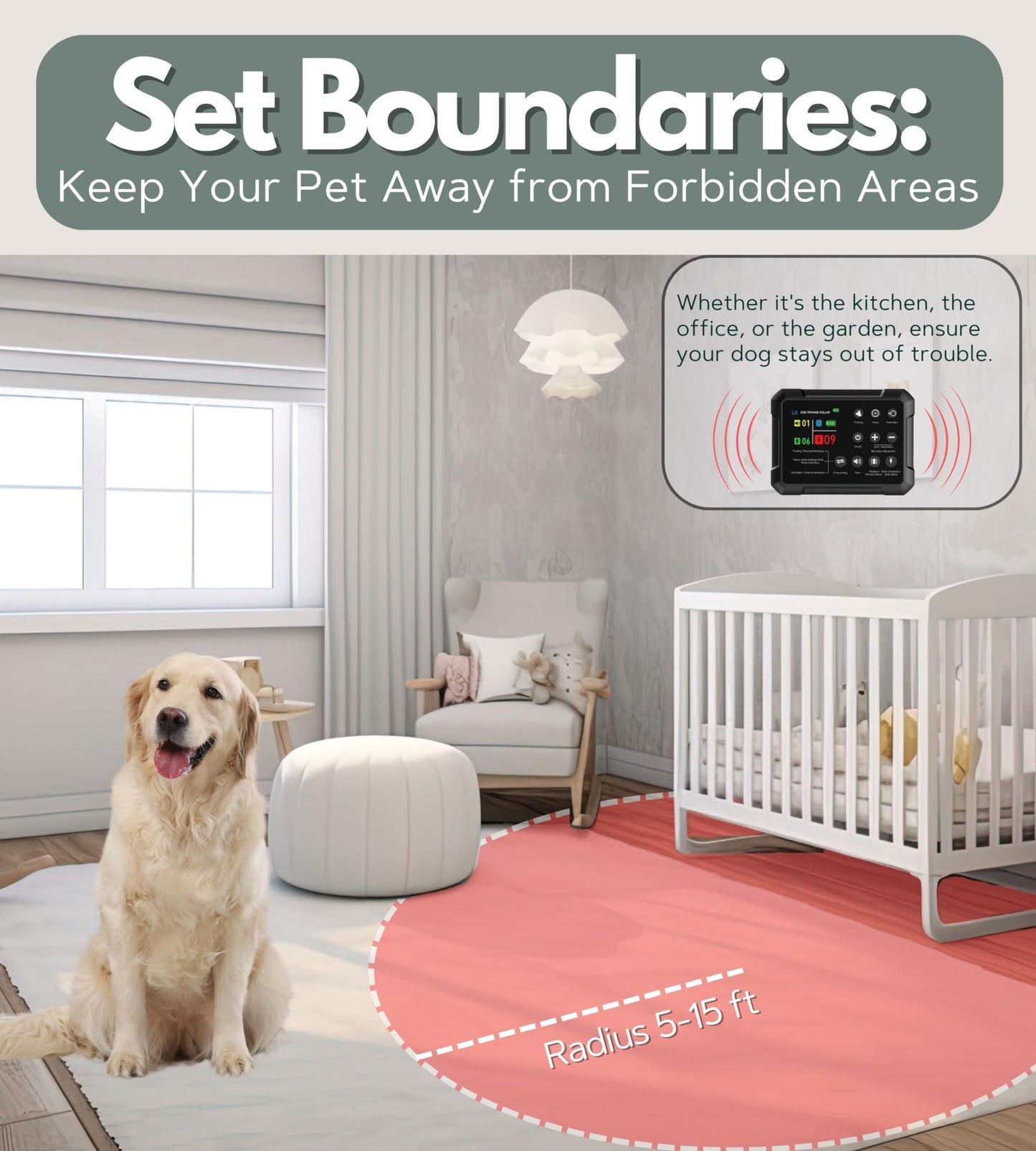 PAWIOUS High Precision Wireless Containment System for Up to 1 Acre for Medium to Large Dogs 6" to 23" Neck For Pet With Love