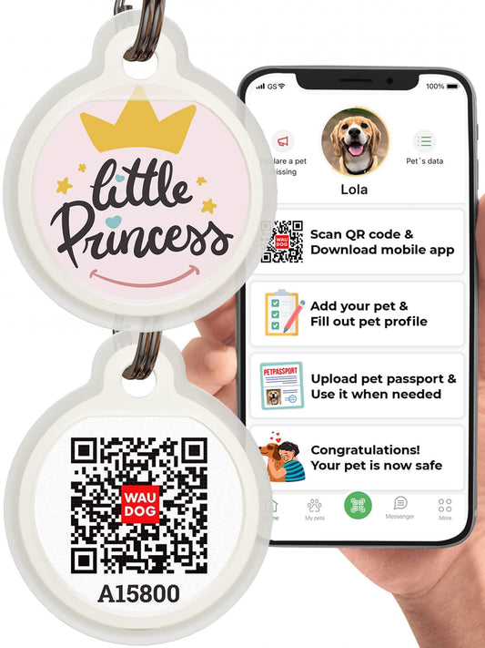 WAUDOG Silicone QR Code Pet ID Tags for Dogs & Cats (Little Princess)) For Pet With Love