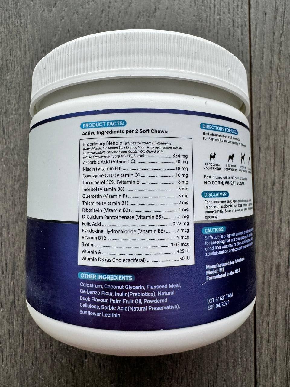 Artullano Dog Chewable 20in1 Multivitamin Supplement with Glucosamine 120 Chews For Pet With Love