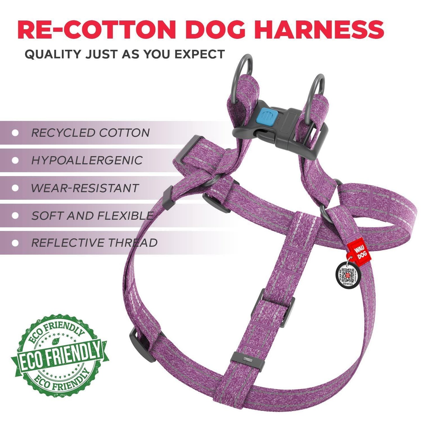 WAUDOG Re Cotton Dog Harness Eco Friendly Dog Harness for Small Dogs Medium & For Pet With Love
